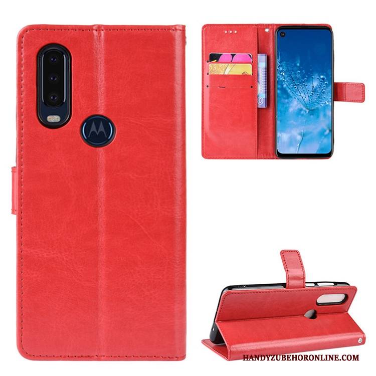 Hülle Motorola One Action Lederhülle Rot Handyhüllen, Case Motorola One Action Folio Magnetschließe