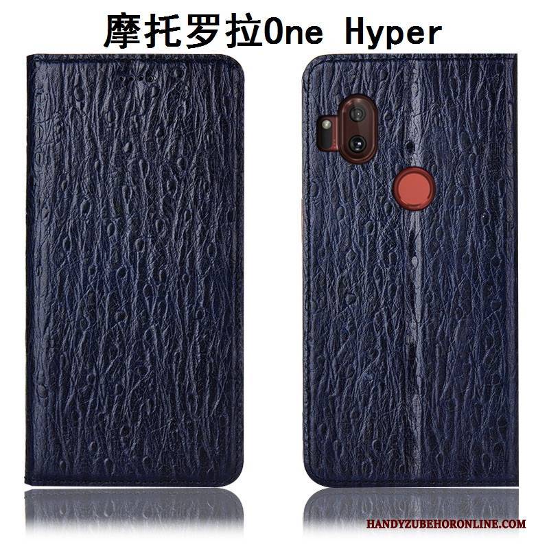 Hülle Motorola One Hyper Folio Dunkelblau Vogel, Case Motorola One Hyper Leder Handyhüllen Anti-sturz