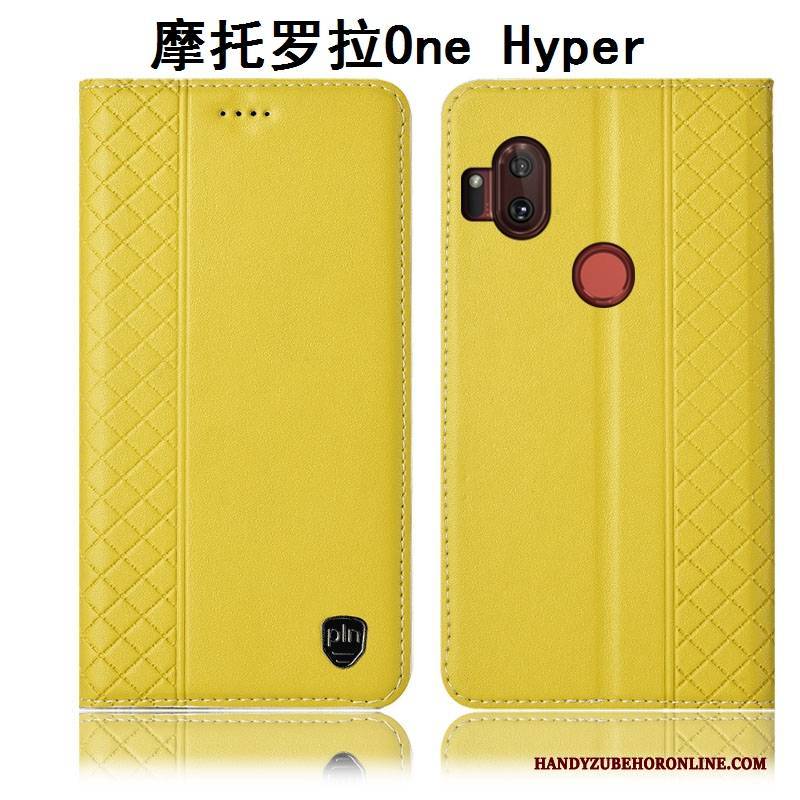 Hülle Motorola One Hyper Folio Handyhüllen Anti-sturz, Case Motorola One Hyper Lederhülle Gelb