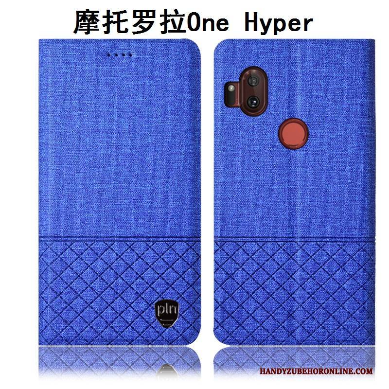 Hülle Motorola One Hyper Folio Handyhüllen Baumwolle Und Leinen, Case Motorola One Hyper Lederhülle Anti-sturz Grau