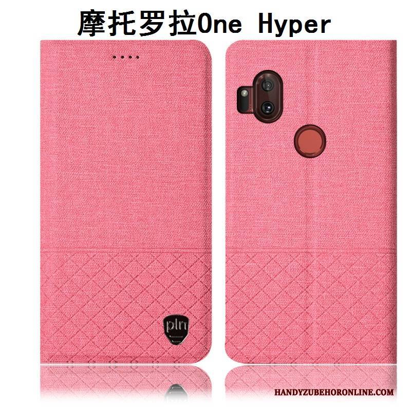 Hülle Motorola One Hyper Folio Handyhüllen Baumwolle Und Leinen, Case Motorola One Hyper Lederhülle Anti-sturz Grau