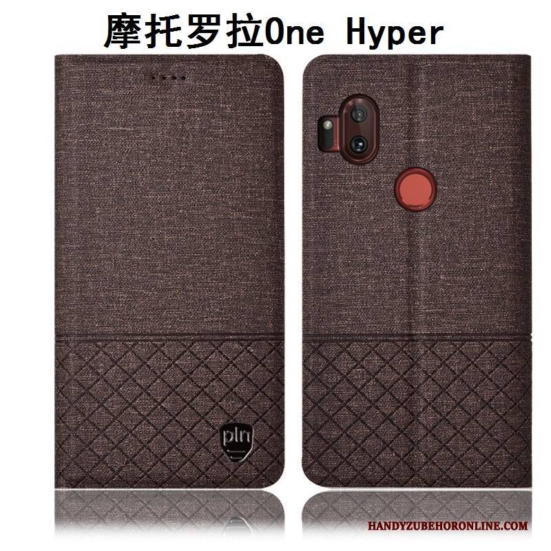 Hülle Motorola One Hyper Folio Handyhüllen Baumwolle Und Leinen, Case Motorola One Hyper Lederhülle Anti-sturz Grau