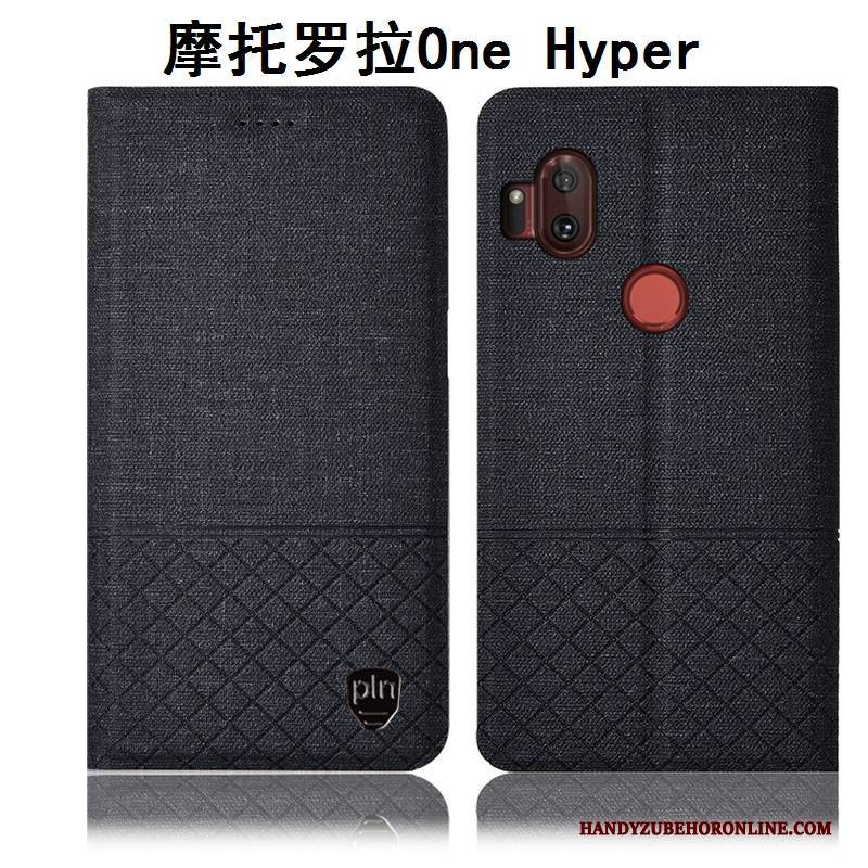 Hülle Motorola One Hyper Folio Handyhüllen Baumwolle Und Leinen, Case Motorola One Hyper Lederhülle Anti-sturz Grau