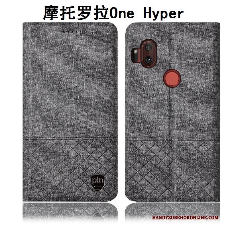 Hülle Motorola One Hyper Folio Handyhüllen Baumwolle Und Leinen, Case Motorola One Hyper Lederhülle Anti-sturz Grau