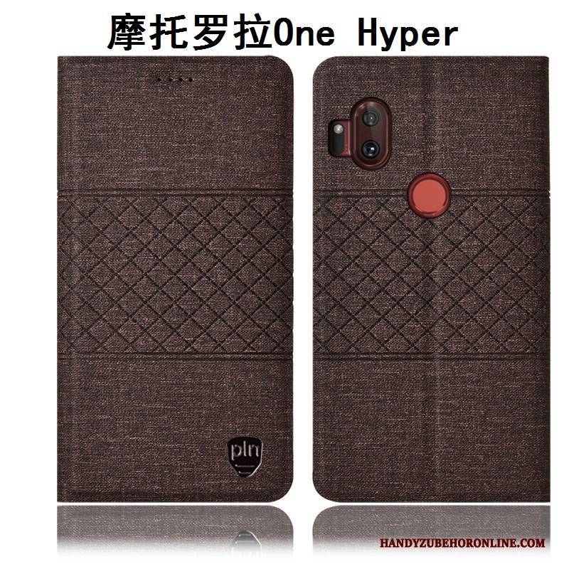 Hülle Motorola One Hyper Lederhülle Anti-sturz Grau, Case Motorola One Hyper Folio Baumwolle Und Leinen Handyhüllen