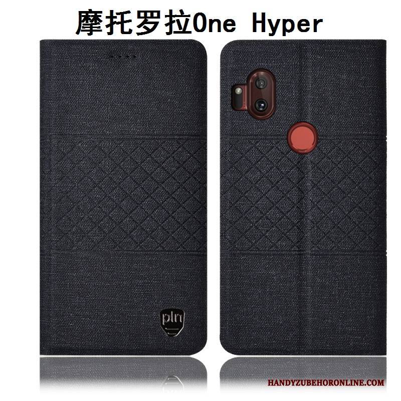 Hülle Motorola One Hyper Lederhülle Anti-sturz Grau, Case Motorola One Hyper Folio Baumwolle Und Leinen Handyhüllen