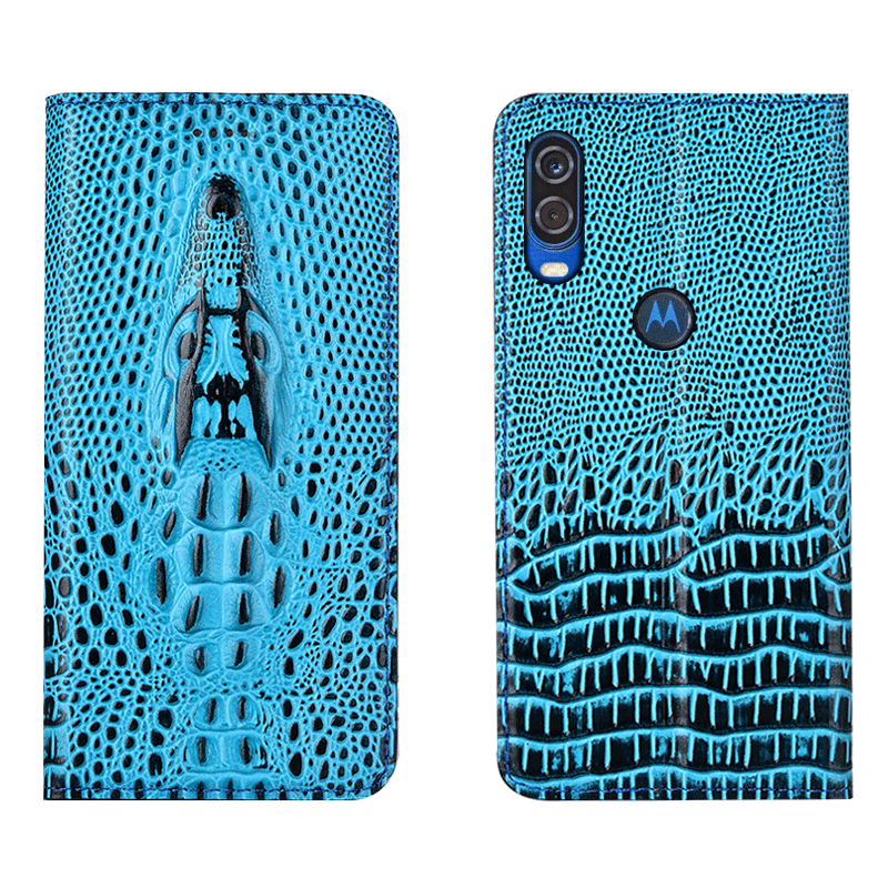 Hülle Motorola One Vision Leder Gelb Anti-sturz, Case Motorola One Vision Schutz Handyhüllen Krokodilmuster