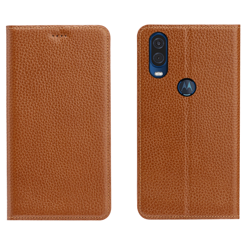 Hülle Motorola One Vision Schutz Litchi Blau, Case Motorola One Vision Taschen Muster Handyhüllen