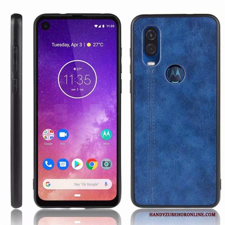 Hülle Motorola One Vision Taschen Handyhüllen Anti-sturz, Case Motorola One Vision Schutz Blau