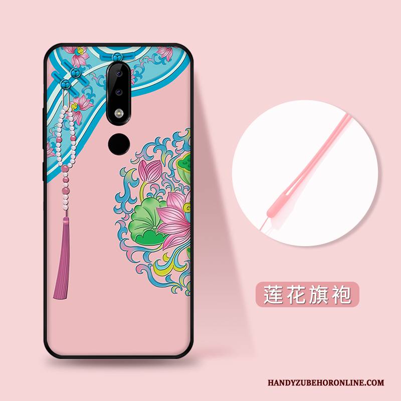 Hülle Nokia 3.1 Plus Taschen Quaste Rosa, Case Nokia 3.1 Plus Prägung Anti-sturz Handyhüllen