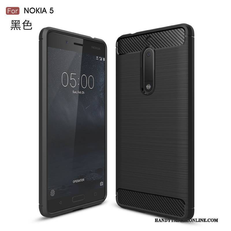 Hülle Nokia 5 Taschen Faser Schwarz, Case Nokia 5 Schutz Handyhüllen Nubuck