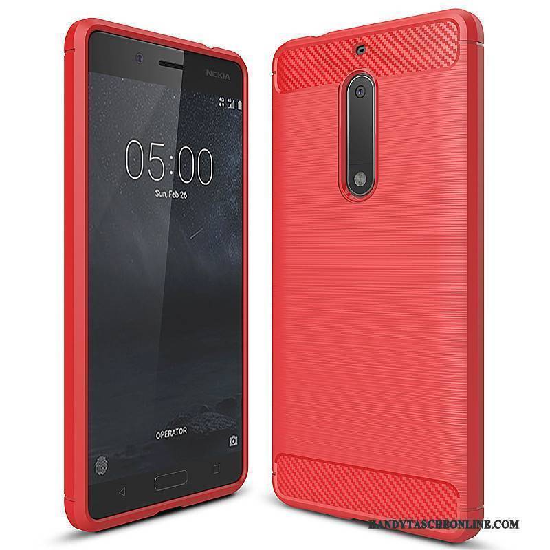 Hülle Nokia 5 Taschen Rot Faser, Case Nokia 5 Silikon Handyhüllen