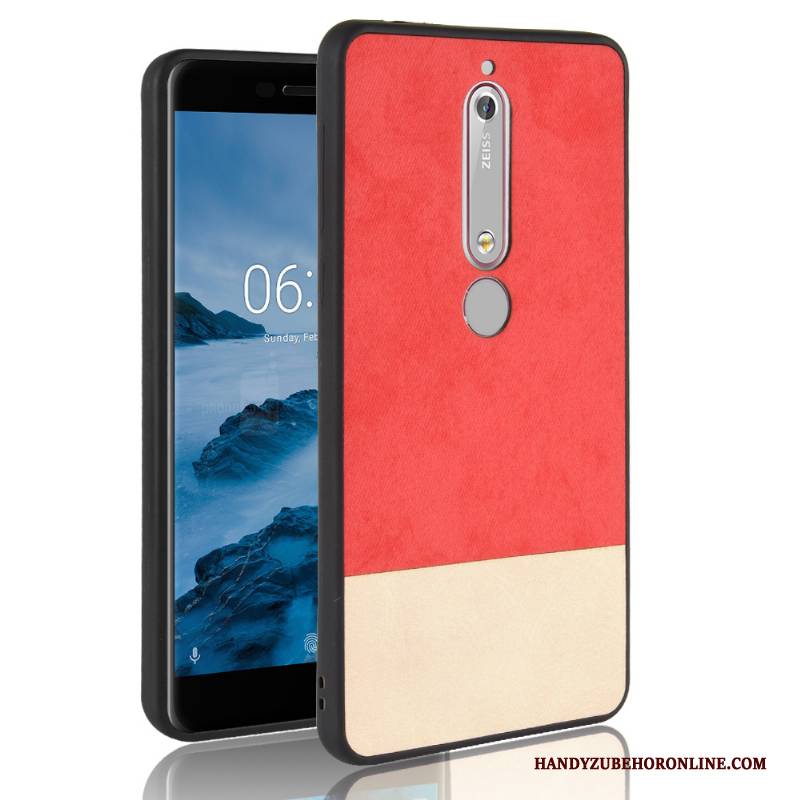 Hülle Nokia 6.1 Weiche Denim Rot, Case Nokia 6.1 Taschen Mischfarben Handyhüllen