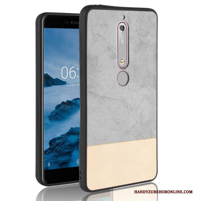 Hülle Nokia 6.1 Weiche Denim Rot, Case Nokia 6.1 Taschen Mischfarben Handyhüllen