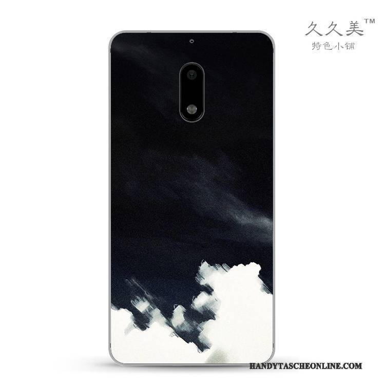 Hülle Nokia 6 Taschen Landschaft Transparent, Case Nokia 6 Schutz Schwarz Abstraktion