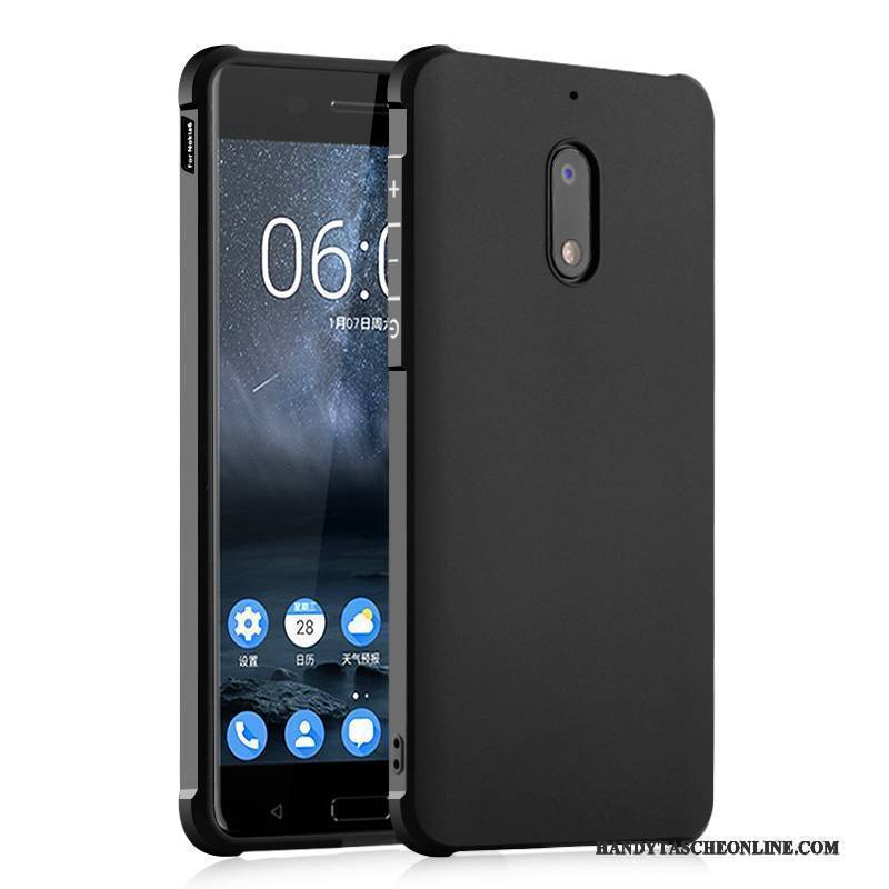 Hülle Nokia 6 Taschen Schwarz Nubuck, Case Nokia 6 Silikon Handyhüllen Anti-sturz