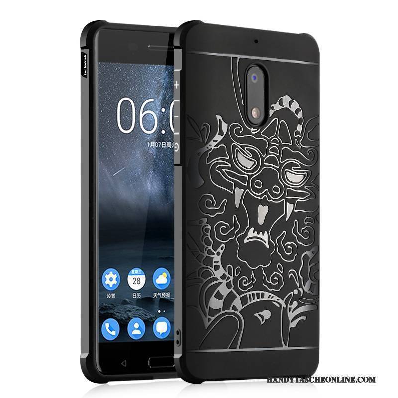 Hülle Nokia 6 Taschen Schwarz Nubuck, Case Nokia 6 Silikon Handyhüllen Anti-sturz