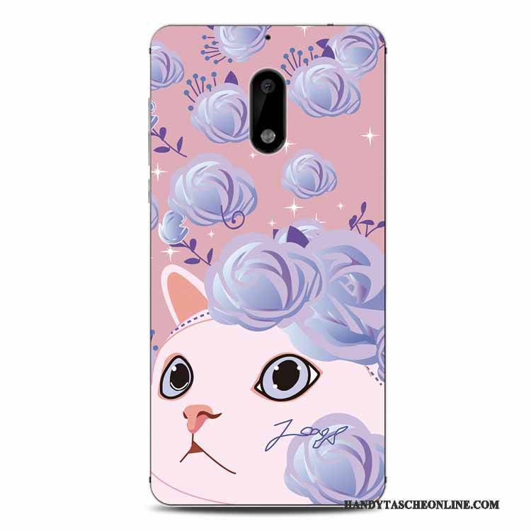 Hülle Nokia 6 Weiche Blumen Grün, Case Nokia 6 Prägung Katzen Handyhüllen