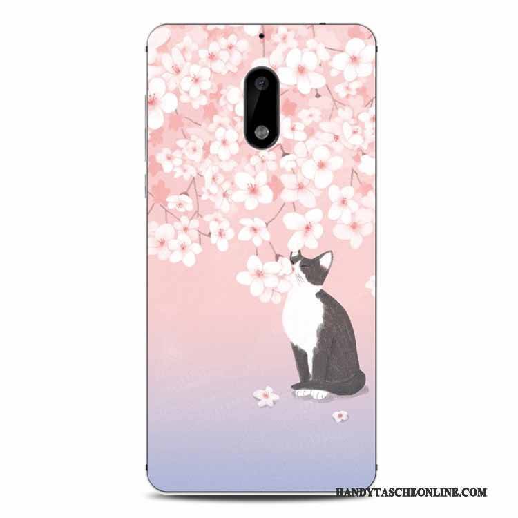 Hülle Nokia 6 Weiche Blumen Grün, Case Nokia 6 Prägung Katzen Handyhüllen