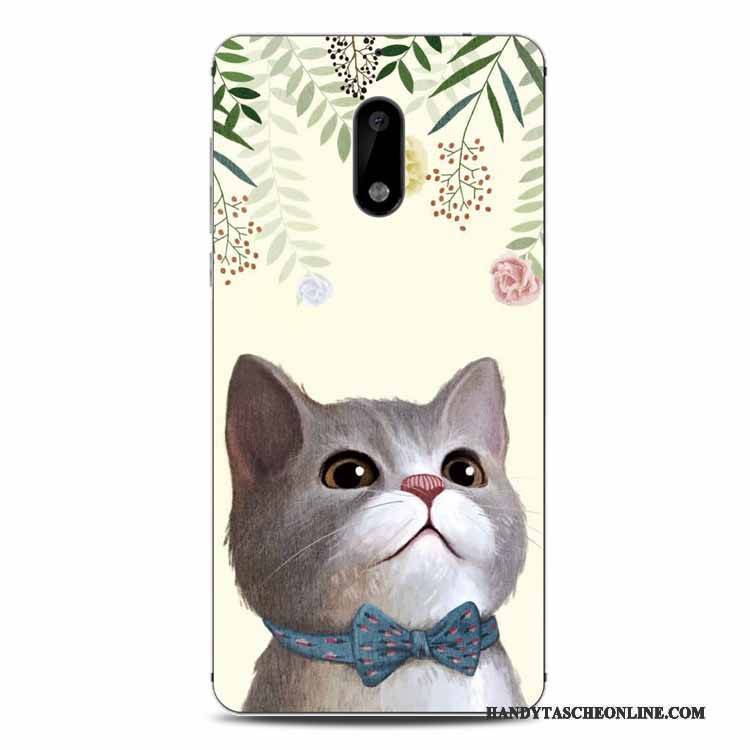 Hülle Nokia 6 Weiche Blumen Grün, Case Nokia 6 Prägung Katzen Handyhüllen