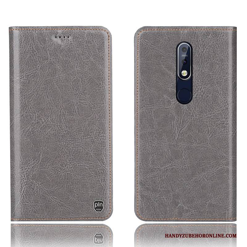 Hülle Nokia 7.1 Lederhülle Handyhüllen Muster, Case Nokia 7.1 Folio Grau