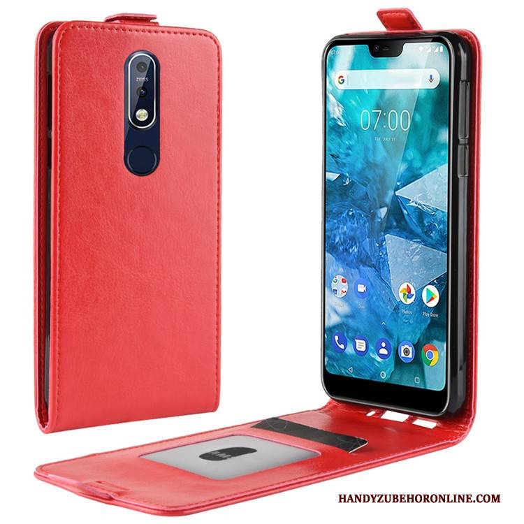 Hülle Nokia 7.1 Lederhülle Handyhüllen Rot, Case Nokia 7.1 Schutz