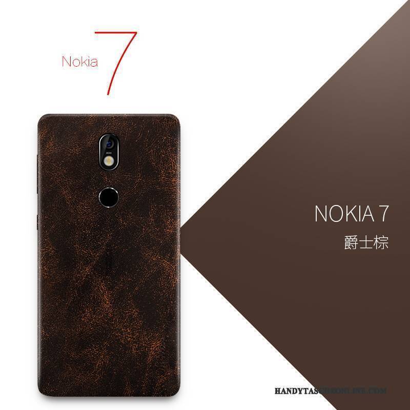 Hülle Nokia 7 Leder Schlank Handyhüllen, Case Nokia 7 Schutz Gelb Orange