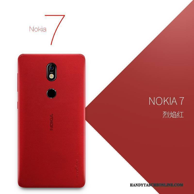 Hülle Nokia 7 Leder Schlank Handyhüllen, Case Nokia 7 Schutz Gelb Orange