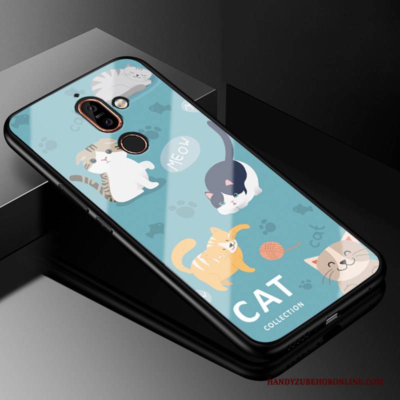 Hülle Nokia 7 Plus Karikatur Blau Handyhüllen, Case Nokia 7 Plus Schutz Nette Glas