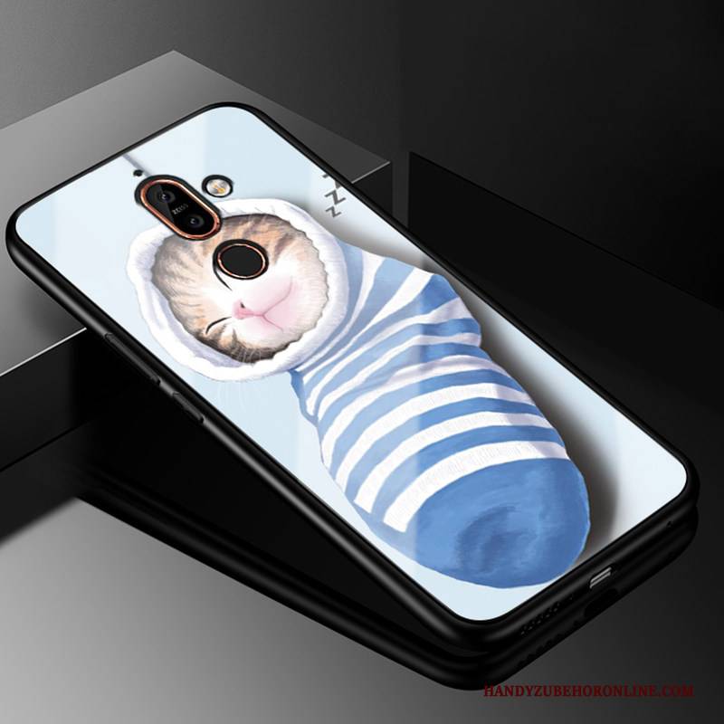 Hülle Nokia 7 Plus Karikatur Blau Handyhüllen, Case Nokia 7 Plus Schutz Nette Glas