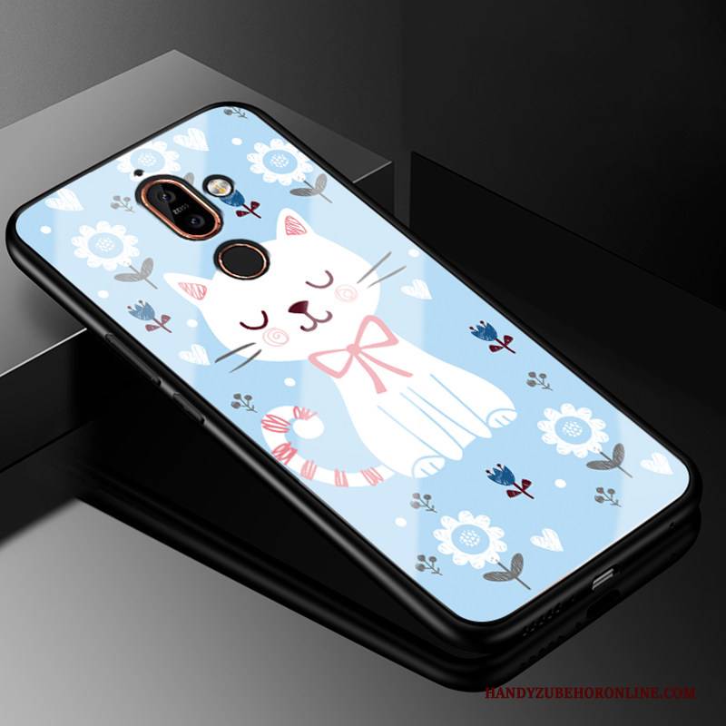 Hülle Nokia 7 Plus Karikatur Blau Handyhüllen, Case Nokia 7 Plus Schutz Nette Glas