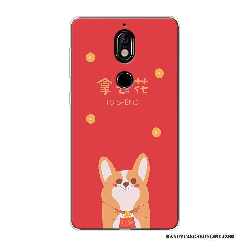 Hülle Nokia 7 Taschen Rot Reichtum, Case Nokia 7 Silikon Nubuck Katzen