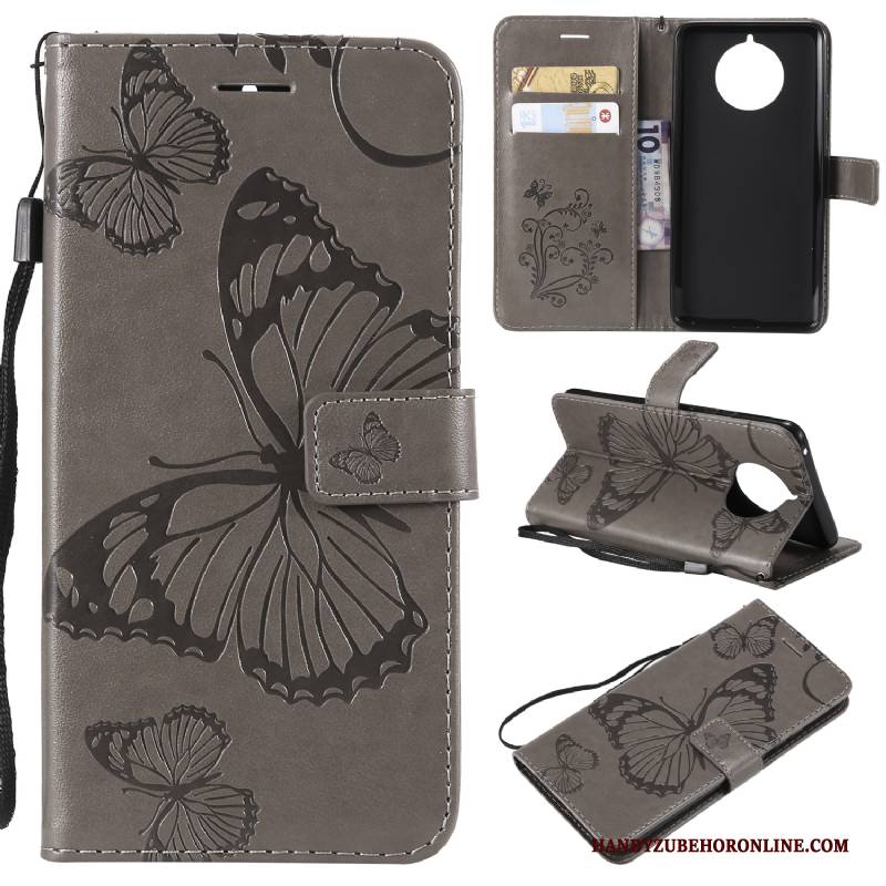 Hülle Nokia 9 Pureview Schutz Schmetterlingsblumen Karte, Case Nokia 9 Pureview Lederhülle Anti-sturz Grün