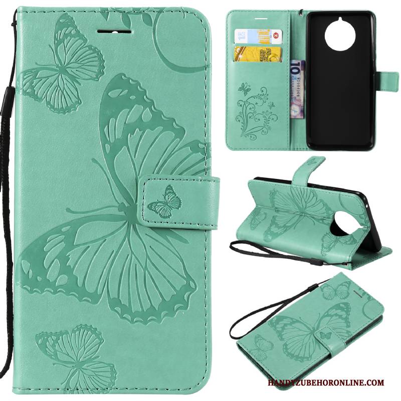 Hülle Nokia 9 Pureview Schutz Schmetterlingsblumen Karte, Case Nokia 9 Pureview Lederhülle Anti-sturz Grün