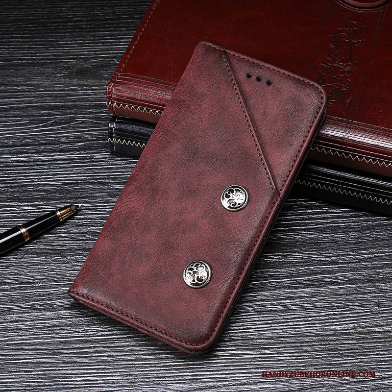 Hülle Redmi 7 Folio Mini Rot, Case Redmi 7 Lederhülle Schwarz Anti-sturz