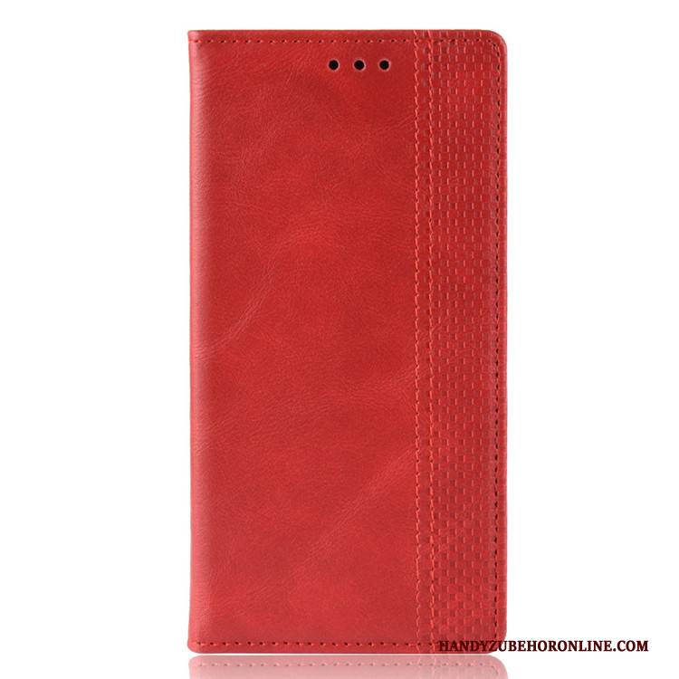 Hülle Redmi 7 Retro Rot Dunkelblau, Case Redmi 7 Lederhülle Magnetschließe Mini