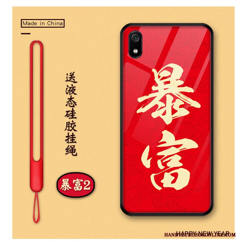 Hülle Redmi 7a Karikatur Glas Handyhüllen, Case Redmi 7a Schutz Rot Reichtum