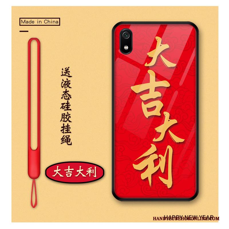 Hülle Redmi 7a Karikatur Glas Handyhüllen, Case Redmi 7a Schutz Rot Reichtum