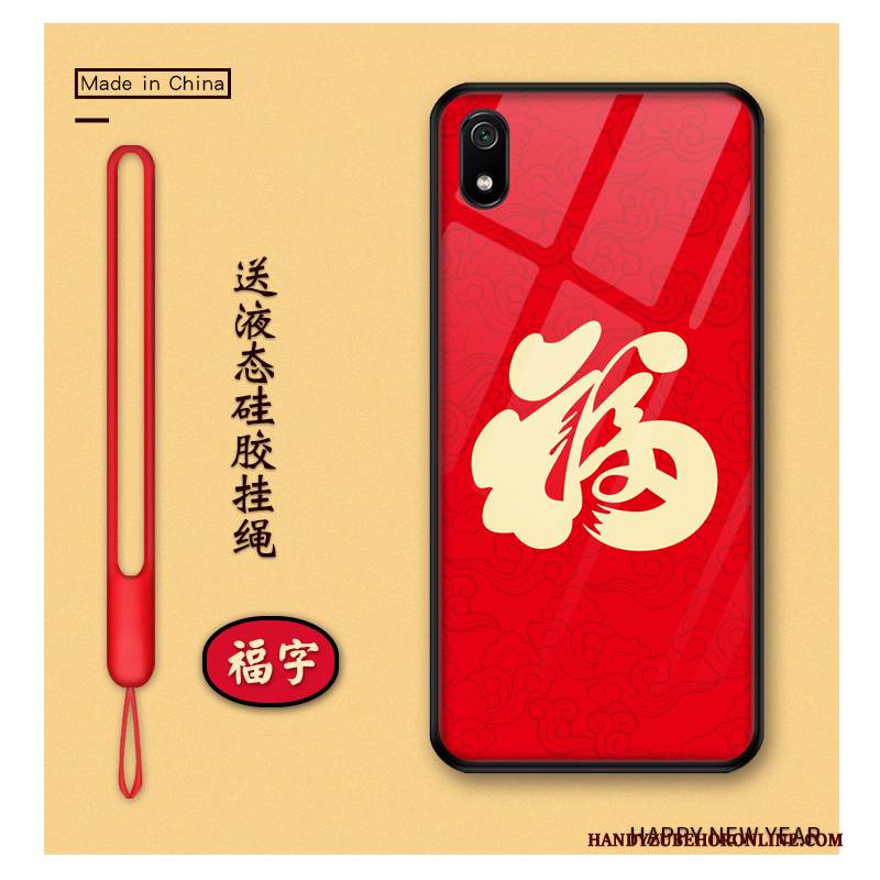 Hülle Redmi 7a Karikatur Glas Handyhüllen, Case Redmi 7a Schutz Rot Reichtum