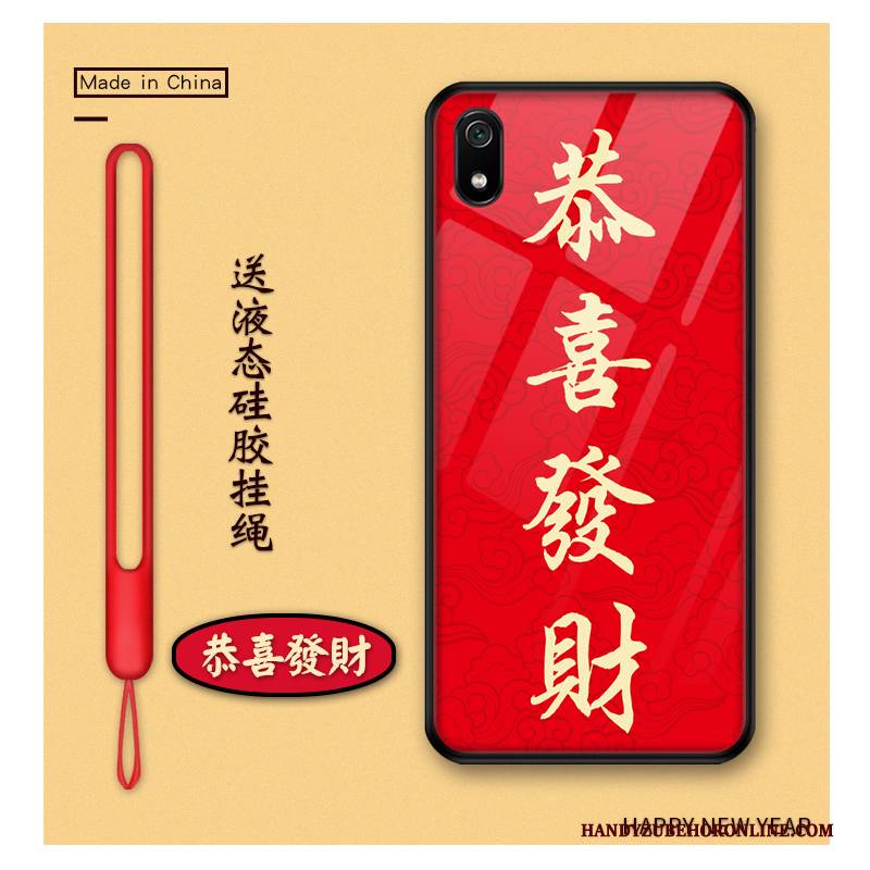 Hülle Redmi 7a Karikatur Glas Handyhüllen, Case Redmi 7a Schutz Rot Reichtum