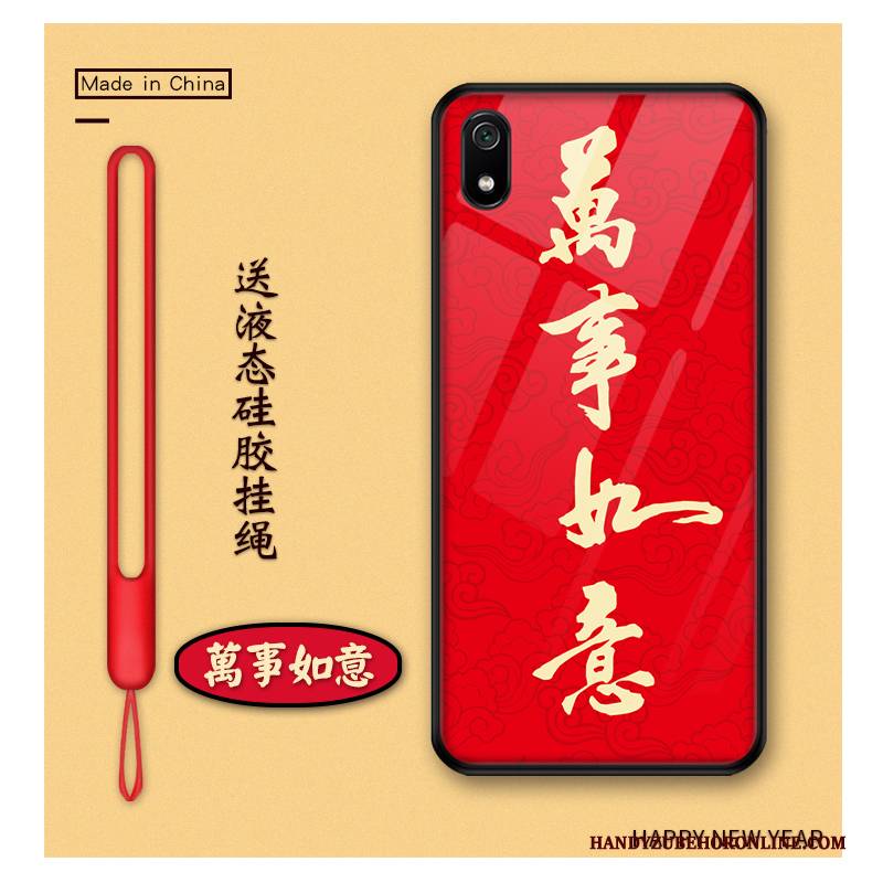 Hülle Redmi 7a Karikatur Glas Handyhüllen, Case Redmi 7a Schutz Rot Reichtum