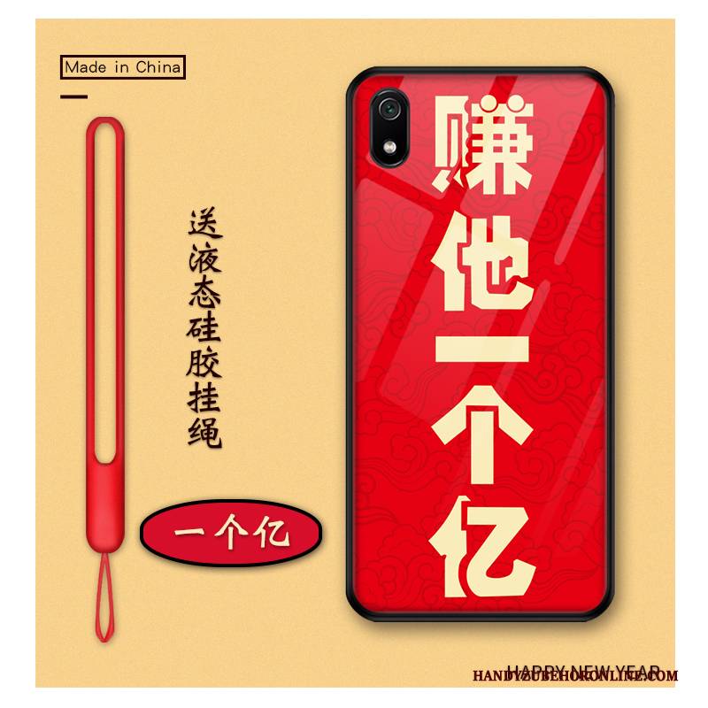 Hülle Redmi 7a Karikatur Glas Handyhüllen, Case Redmi 7a Schutz Rot Reichtum