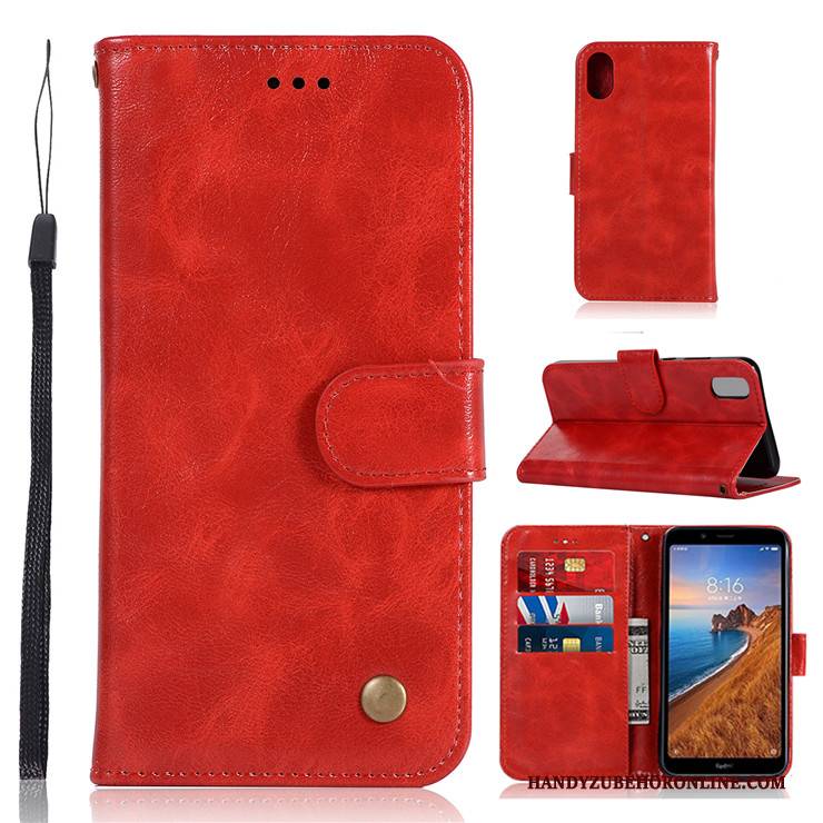 Hülle Redmi 7a Leder Persönlichkeit Handyhüllen, Case Redmi 7a Taschen Rot Anti-sturz