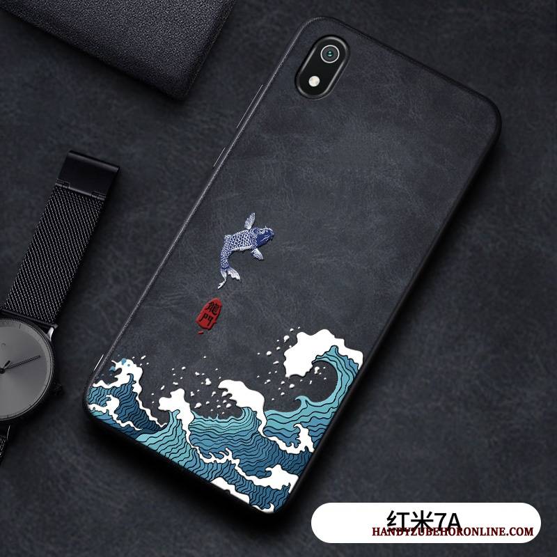 Hülle Redmi 7a Retro Nubuck Chinesische Art, Case Redmi 7a Schutz Business Drachen