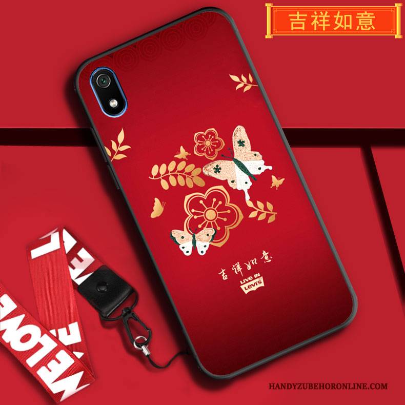 Hülle Redmi 7a Weiche Rot Festlich, Case Redmi 7a Taschen Hängende Verzierungen Handyhüllen