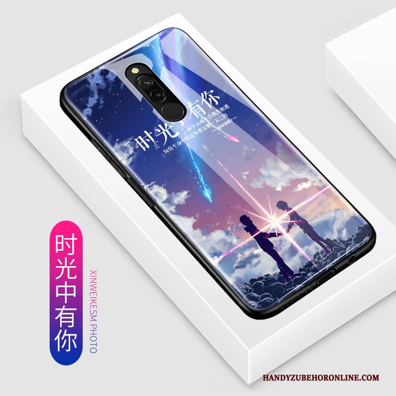 Hülle Redmi 8 Karikatur Glas Nette, Case Redmi 8 Taschen Handyhüllen Blau