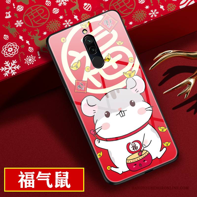 Hülle Redmi 8 Karikatur Glas Persönlichkeit, Case Redmi 8 Schutz Spiegel Nubuck