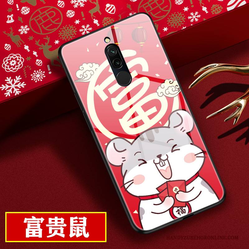 Hülle Redmi 8 Karikatur Glas Persönlichkeit, Case Redmi 8 Schutz Spiegel Nubuck