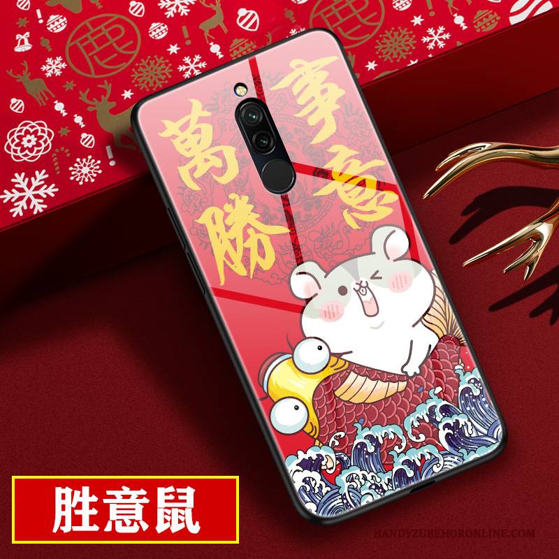 Hülle Redmi 8 Karikatur Glas Persönlichkeit, Case Redmi 8 Schutz Spiegel Nubuck