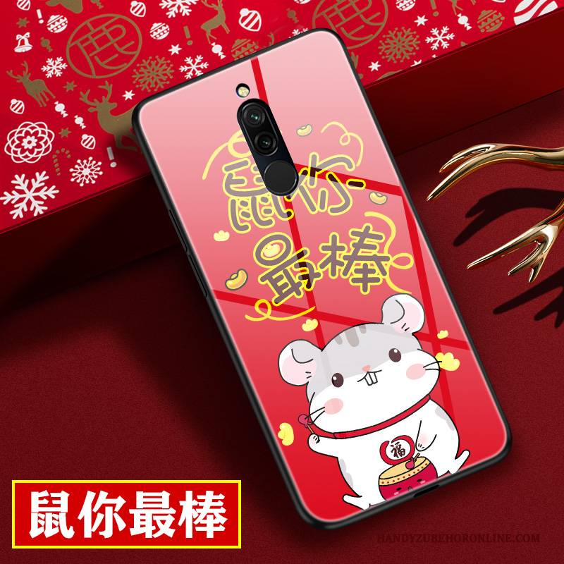 Hülle Redmi 8 Karikatur Glas Persönlichkeit, Case Redmi 8 Schutz Spiegel Nubuck